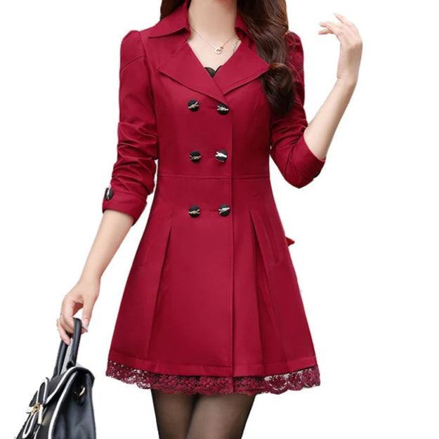 Fashion Double Breasted Windbreaker Trench Coat Mid-Long Lace Stitching Coat Top - Palm and Thread