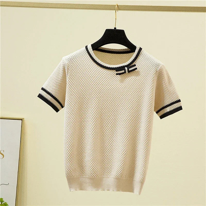 Fashion Bow Short Sleeve Top Sweater - Palm and Thread