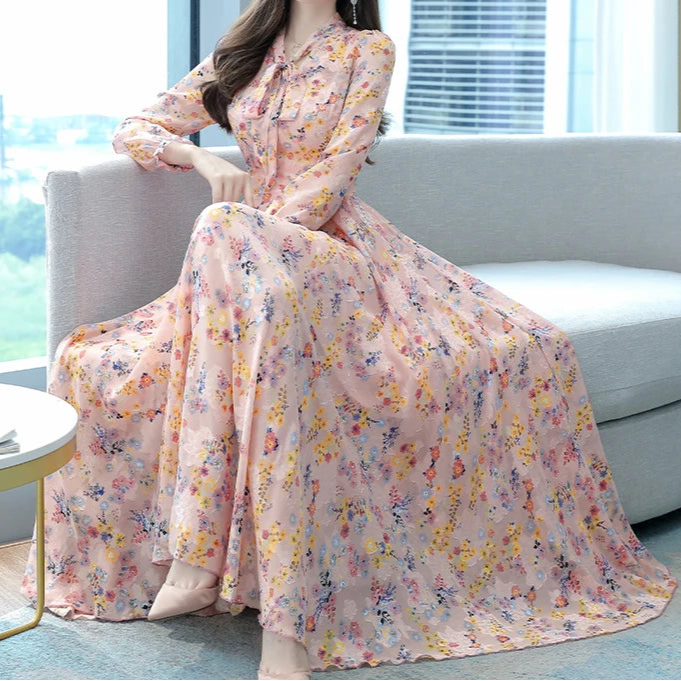 Vintage Floral Chiffon Maxi Dress - Palm and Thread