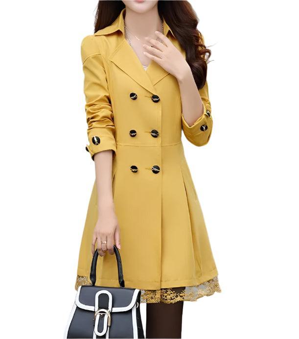 Fashion Double Breasted Windbreaker Trench Coat Mid-Long Lace Stitching Coat Top - Palm and Thread