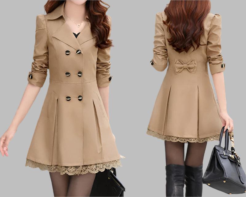 Fashion Double Breasted Windbreaker Trench Coat Mid-Long Lace Stitching Coat Top - Palm and Thread