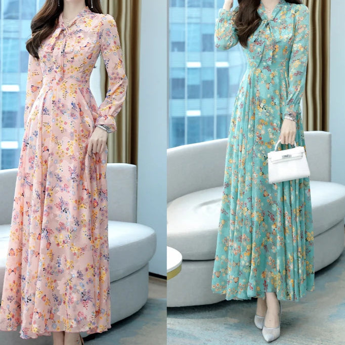 Vintage Floral Chiffon Maxi Dress - Palm and Thread