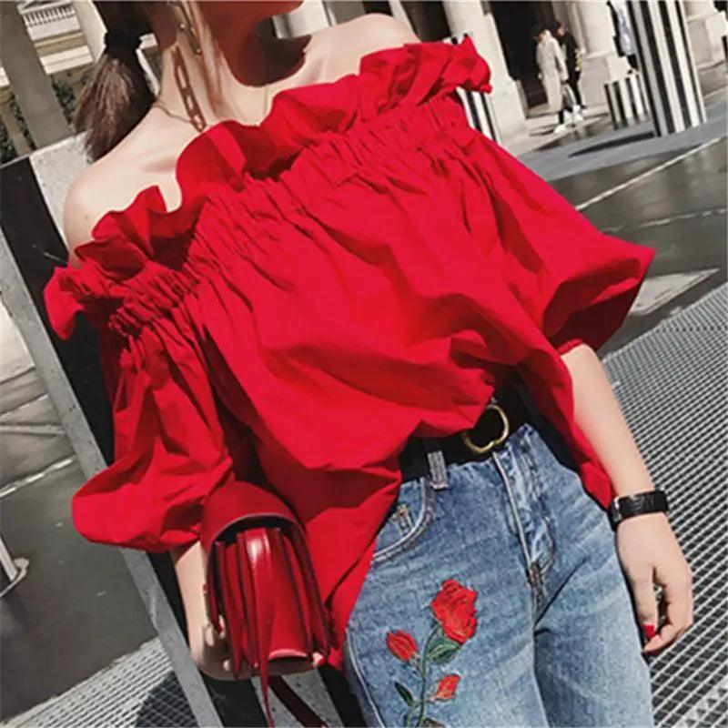 Ruffles Off Shoulder Tee Blouse - Palm and Thread