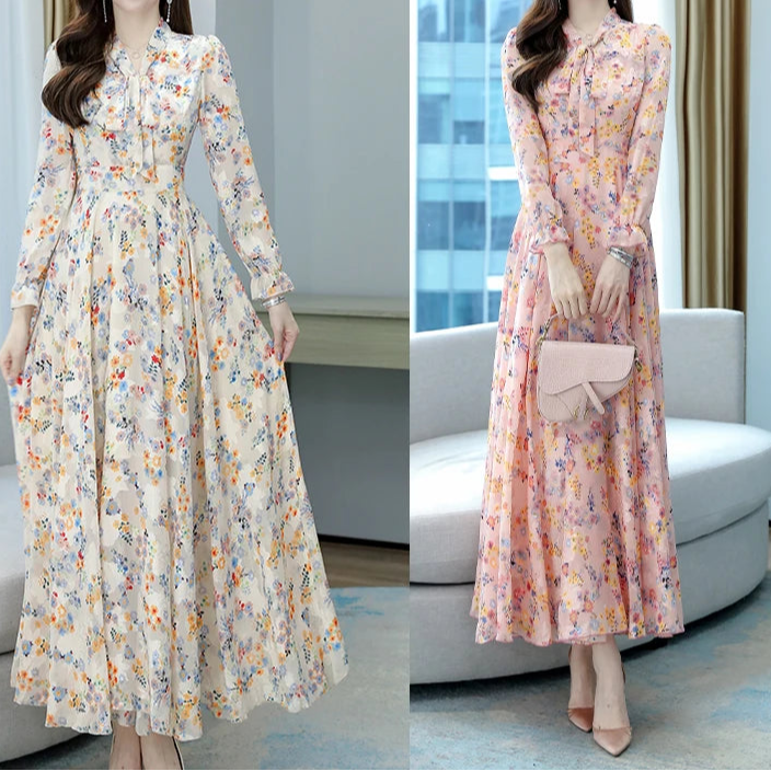 Vintage Floral Chiffon Maxi Dress - Palm and Thread