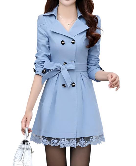 Fashion Double Breasted Windbreaker Trench Coat Mid-Long Lace Stitching Coat Top - Palm and Thread