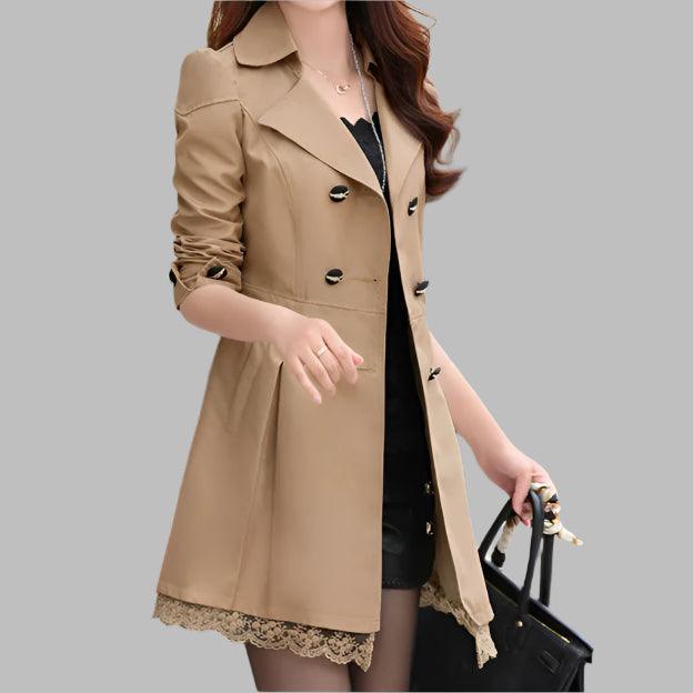 Fashion Double Breasted Windbreaker Trench Coat Mid-Long Lace Stitching Coat Top - Palm and Thread