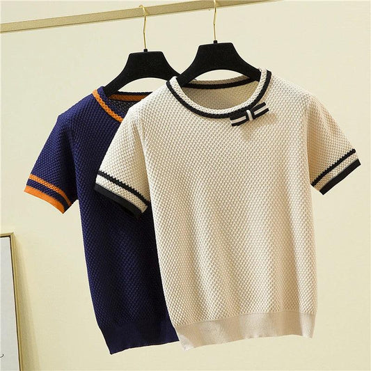 Fashion Bow Short Sleeve Top Sweater - Palm and Thread