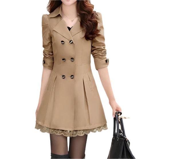 Fashion Double Breasted Windbreaker Trench Coat Mid-Long Lace Stitching Coat Top - Palm and Thread