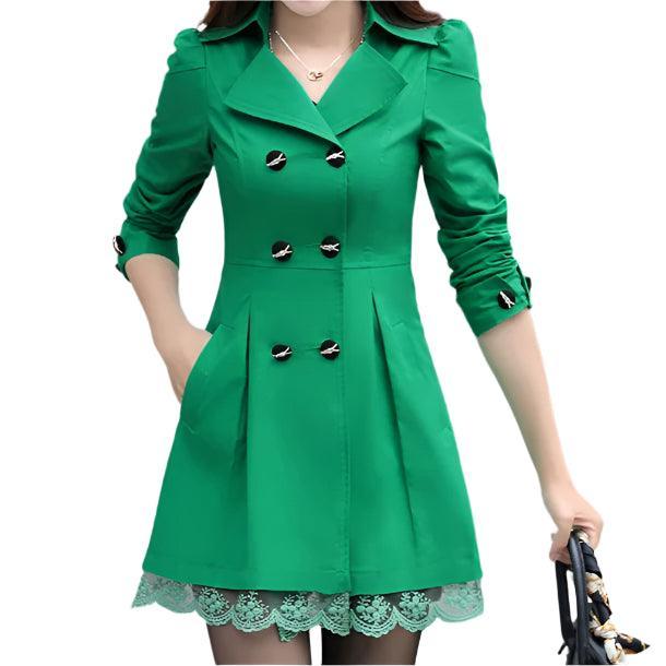 Fashion Double Breasted Windbreaker Trench Coat Mid-Long Lace Stitching Coat Top - Palm and Thread