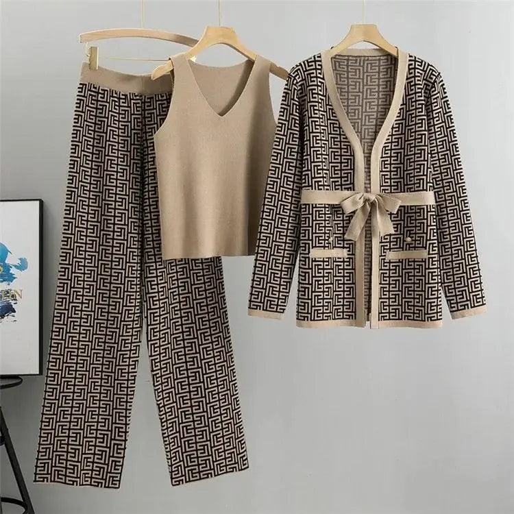 Knitted 3 Pieces Set Casual Thicken Suits Warm Set - Palm and Thread