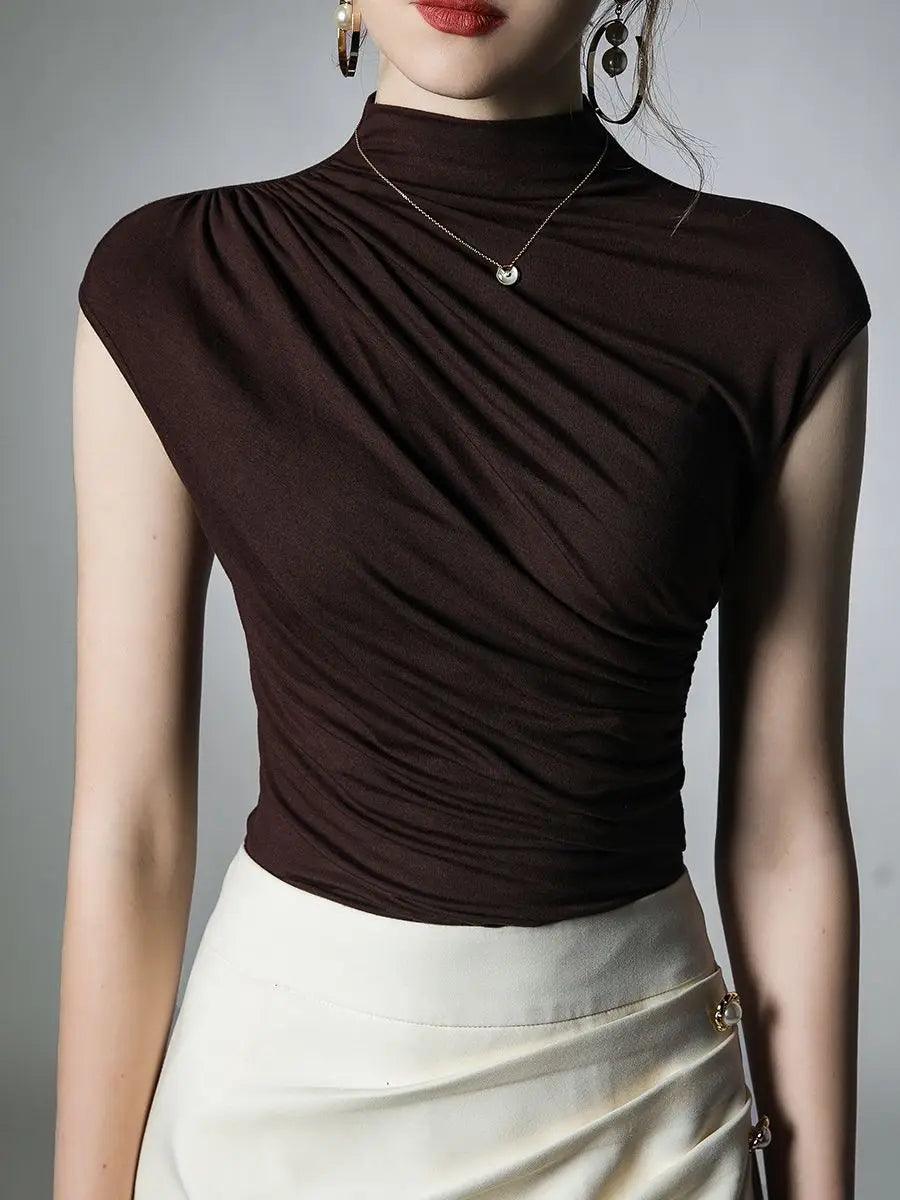 Short Sleeve Modal Half Turtleneck Folds Top - Palm and Thread