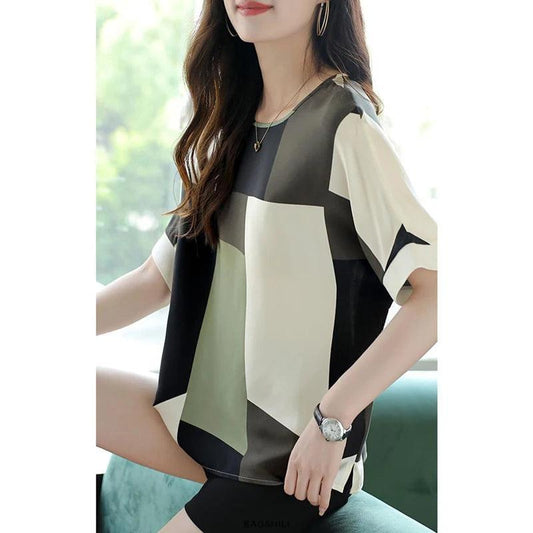 Oversized Fashion Print Loose Casual Chiffon T-shirt - Palm and Thread