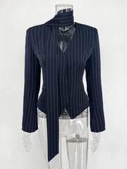 Mini Skirt Elegant Striped Commute Patchwork Suit Sets - Palm and Thread