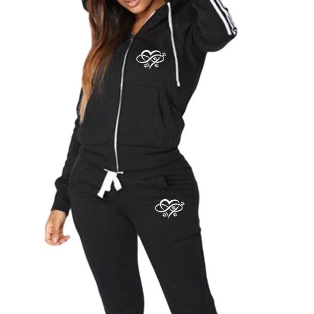 Fashion Heart Print Jogging Hooded Tracksuit Set - Palm and Thread