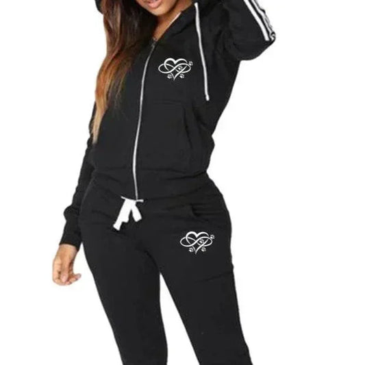 Heart Print Jogging Hooded Tracksuit Set - Palm and Thread