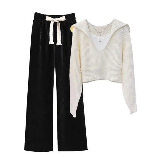 Knitted Sweater + Wide Leg Pants Matching Set - Palm and Thread