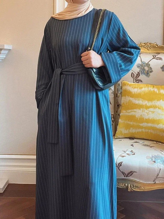 Striped Long Robe Abaya Dress - Palm and Thread