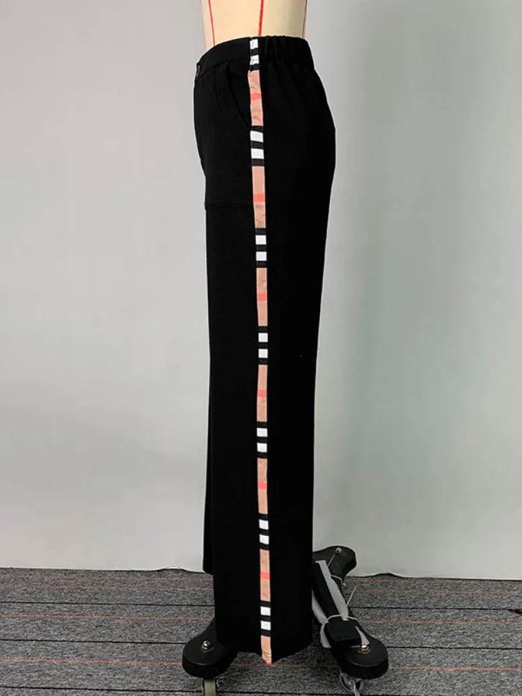 Long Elastic High Waist Wide Leg Side-striped Casual Pant - Palm and Thread