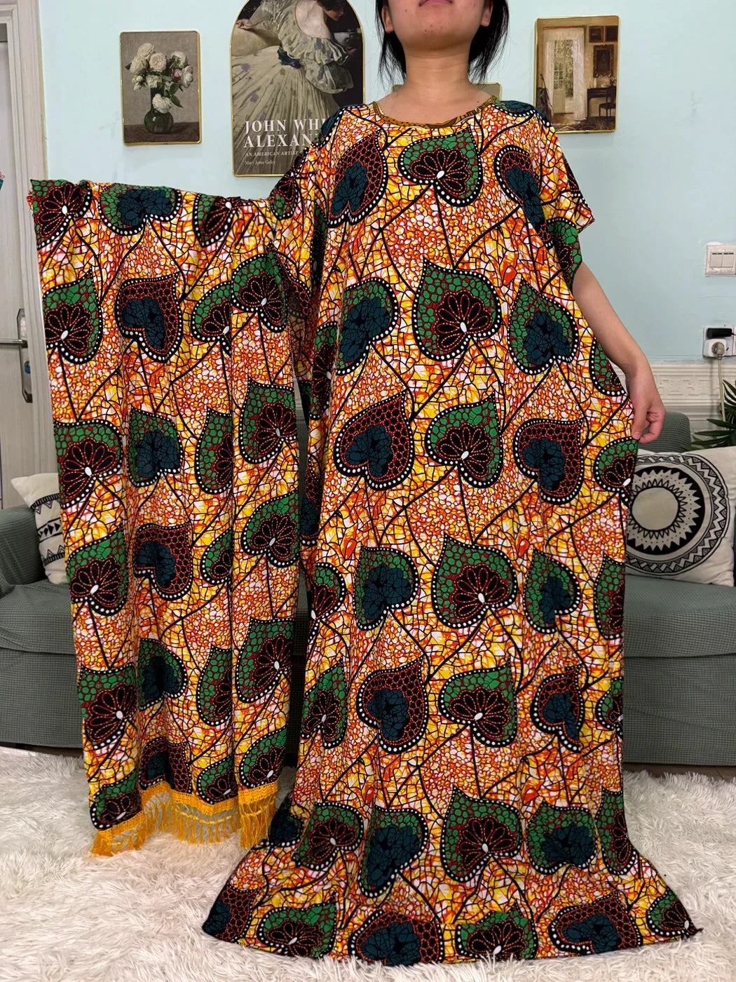 Printed Cotton Soft Loose Fit Femme Robe Abaya - Palm and Thread
