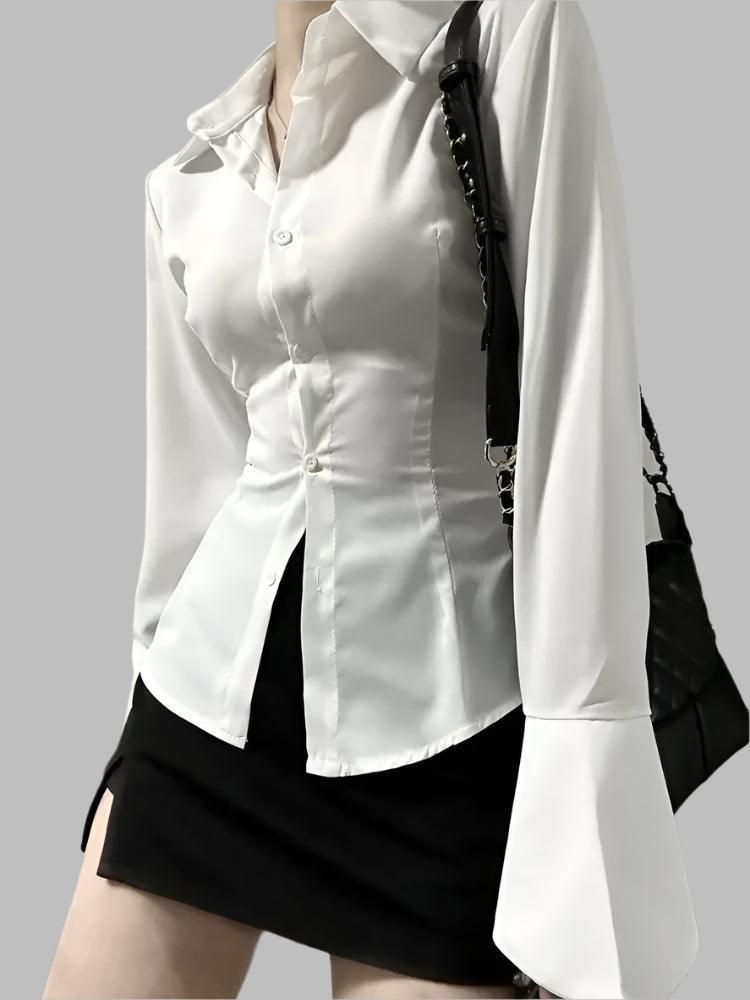 Slim Chiffon Shirt Turn-down Collar - Palm and Thread