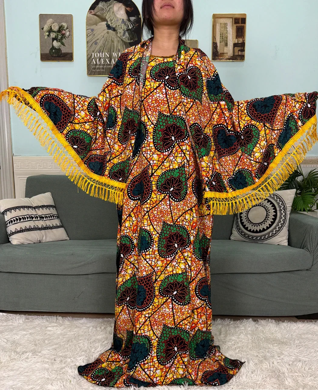 Printed Cotton Soft Loose Fit Femme Robe Abaya - Palm and Thread