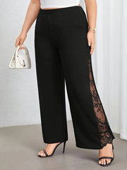 split lace patchwork loose elastic waist pant - Palm and Thread