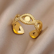 Stainless Steel Gold Color Open Gothic Ring - Palm and Thread