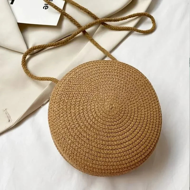 Minimalist Straw Bag Round Crossbody Purse - Palm and Thread