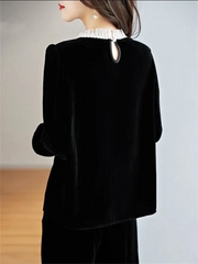 Gold Velvet Top Fold Flounce Pullover Loose T-shirt - Palm and Thread
