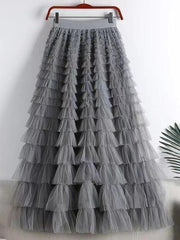 A-line Gauze Spliced Solid Color Loose Skirt - Palm and Thread