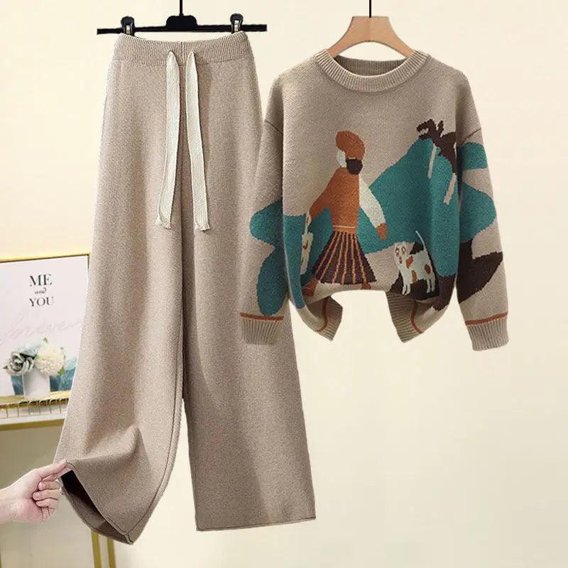 New Western Style Knitted Sweater Loose and Slimming Casual Pants Two Piece Set - Palm and Thread