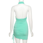 Sexy Brown Cross Halter Cut-Out Mini Dress
