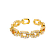 Zircon Heart Stainless Steel Gold Color Geometric Open Finger Ring - Palm and Thread