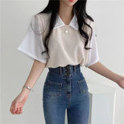 Academy Style Color Blocking Polo Collar Top - Palm and Thread
