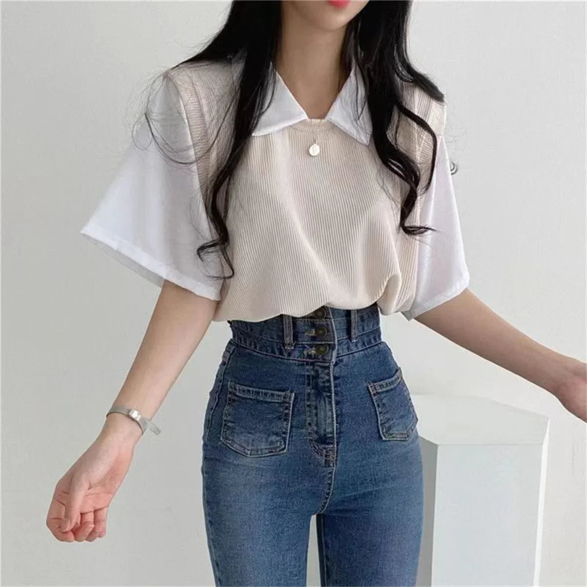 Academy Style Color Blocking Polo Collar Top - Palm and Thread