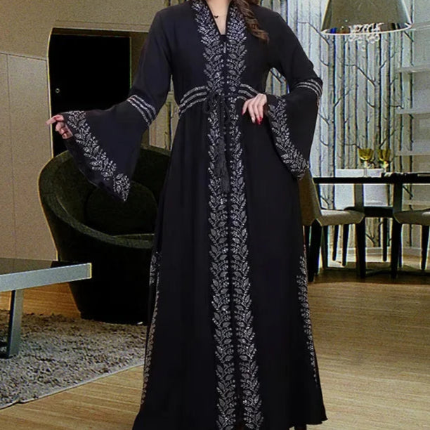 Flared Long Sleeve Loose Maxi Dress Abaya - Palm and Thread