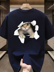 Fashionable Casual Loose Large Size 3D Cat Pattern Printed T-Shirt - Palm and Thread