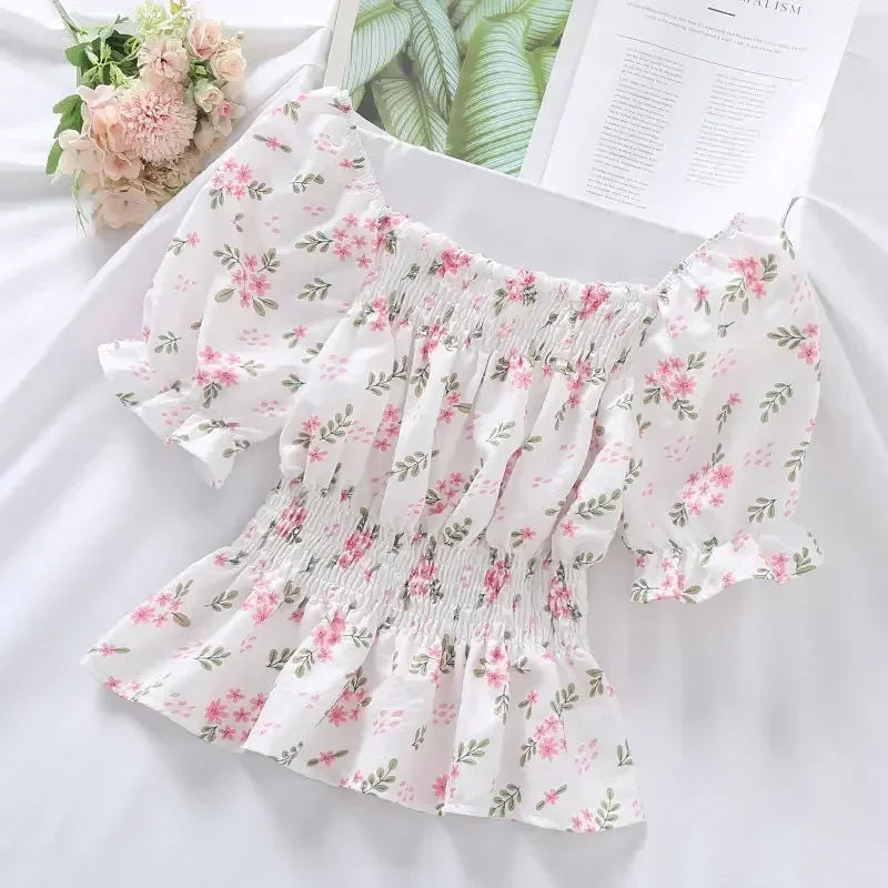 Sweet Broken Flower Slash Neck Blouse - Palm and Thread
