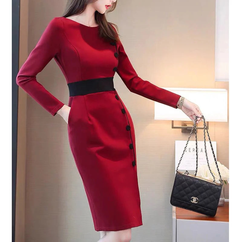 Fashion Contrast Color Elegant Slim Midi Dress - Palm and Thread