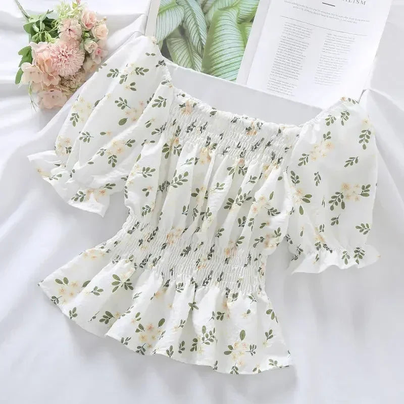 Sweet Broken Flower Slash Neck Blouse - Palm and Thread