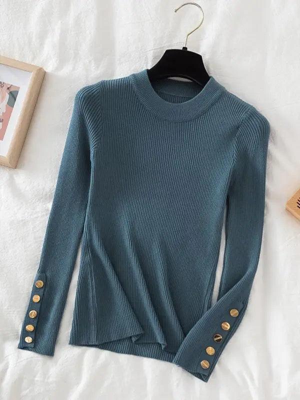 Pullovers Button O-Neck Chic Top - Palm and Thread