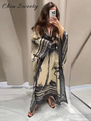 Elegant Printed Long Pleated Dress - Palm and Thread