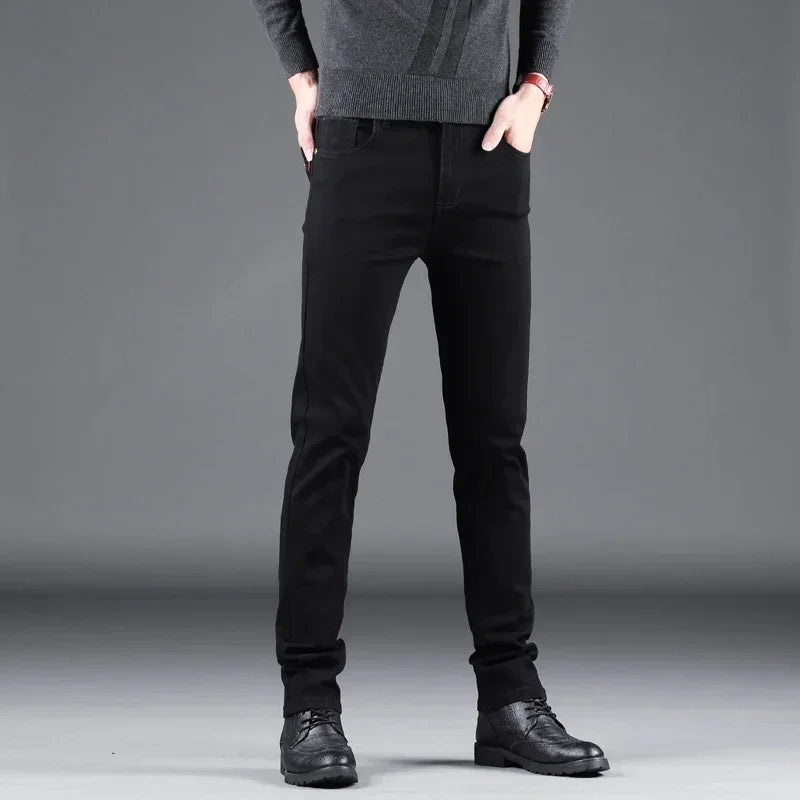 Pure Black Slim Jeans Elastic Straight Pant - Palm and Thread