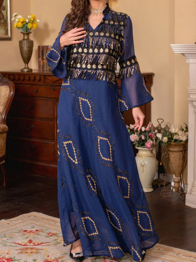 Sequins Embroidery Maxi Dress Abaya - Palm and Thread