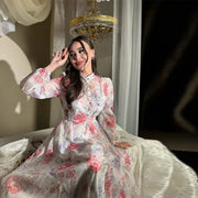 Elegant Floral Printed Long Dress with Belt - Palm and Thread
