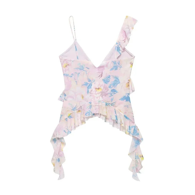 Print Ruffle Tulle Leopard Backless Top - Palm and Thread