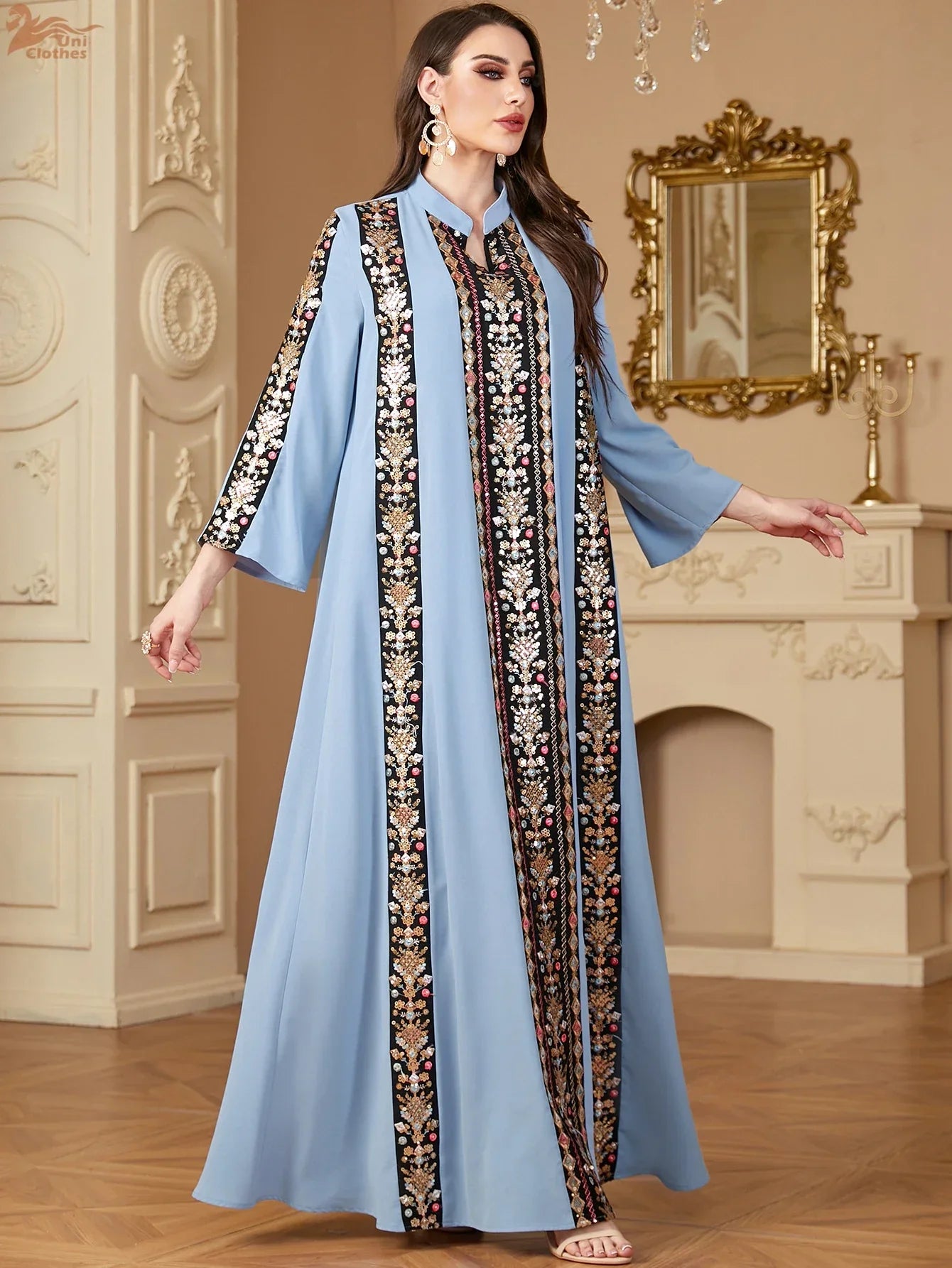 Embroidery Stripe Long Abaya - Palm and Thread