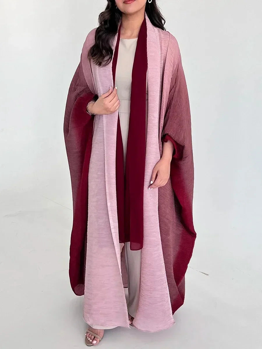 Bat Sleeve Pleated Gradient Cardigan Trench Coat Abaya - Palm and Thread