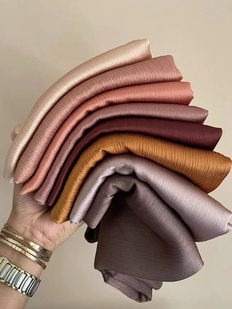 Pleated Satin Chiffon Hijab Silk Scarf - Palm and Thread