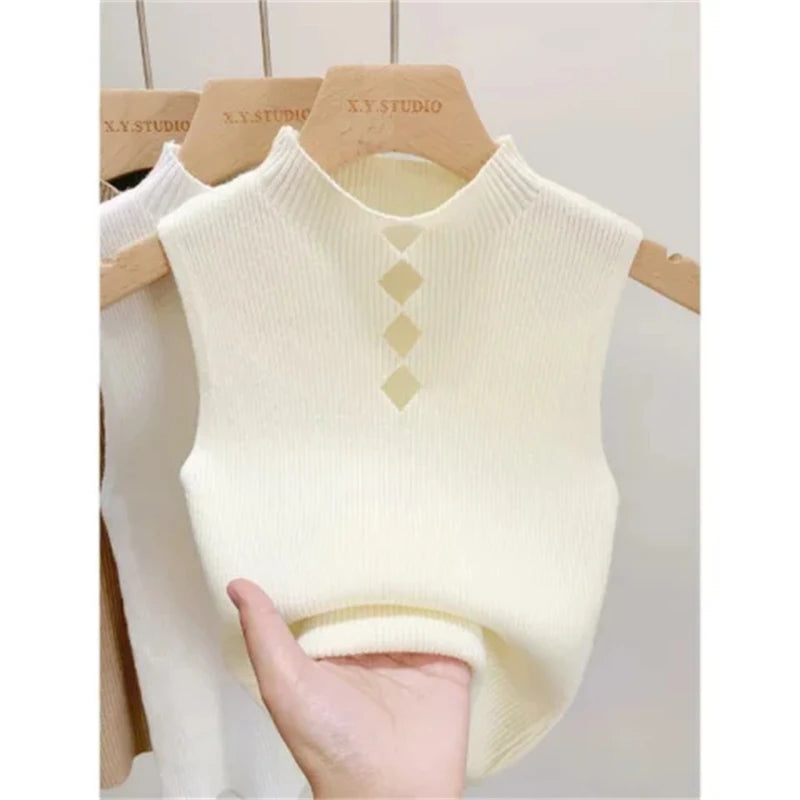 Half High Collar Hollow Solid Basic Tank Top - Palm and Thread